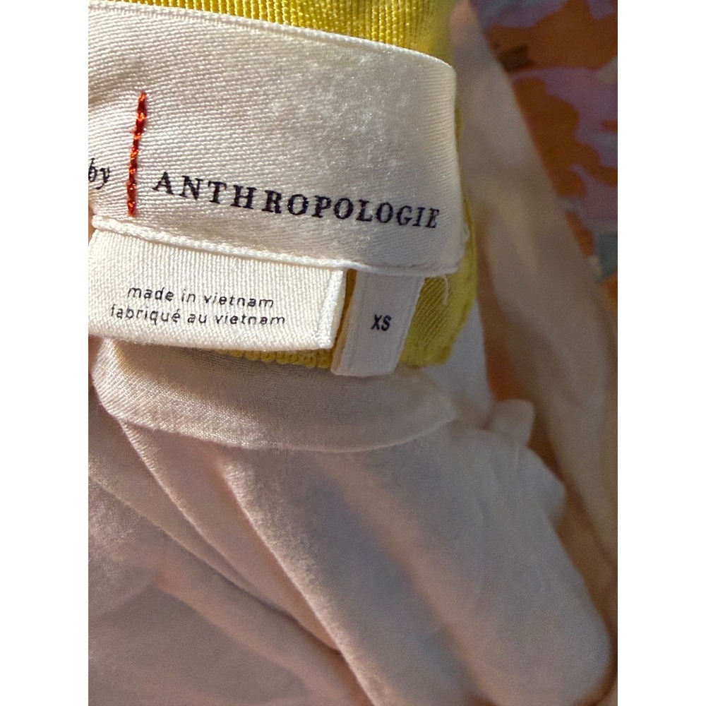 Anthropologie Postmark Floral Tiered Mini Dress XS Yellow Boho Button Front - Picture 6 of 14